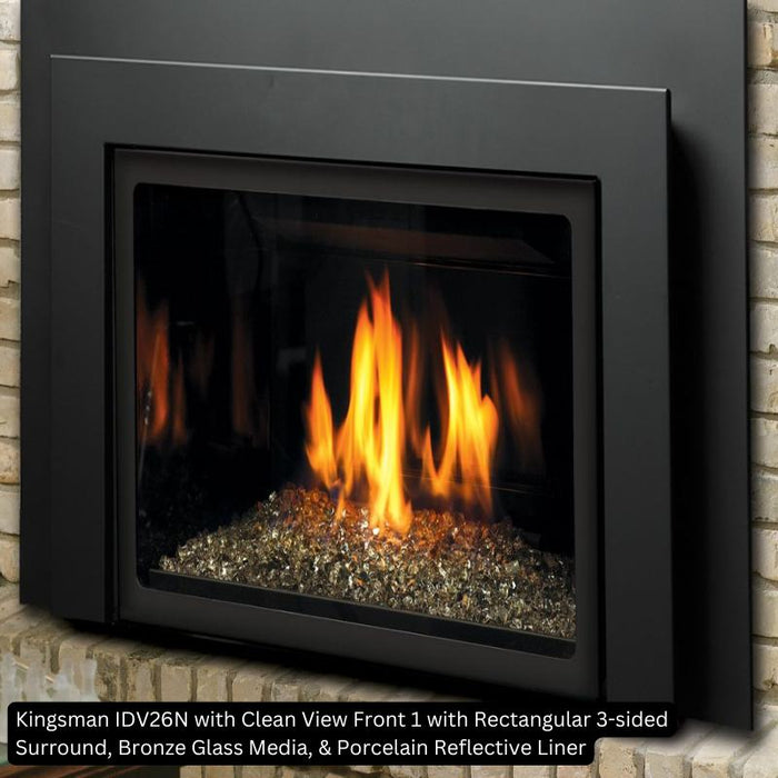 Kingsman IDV26N with Clean View Front 1 with Rectangular 3-sided Surround, Bronze Glass Media, & Porcelain Reflective Liner