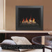 Kingsman ZCV34 Direct Vent Fireplaces with Assorted Cannonballs Porcelain Reflective Liner,  and Picture Frame 4” Black Surround 