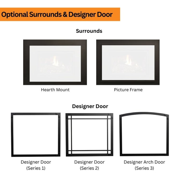 Kingsman ZCV42 Zero Clearance Clean View Direct Vent Gas Fireplace  Optional Surrounds & Designer Door 