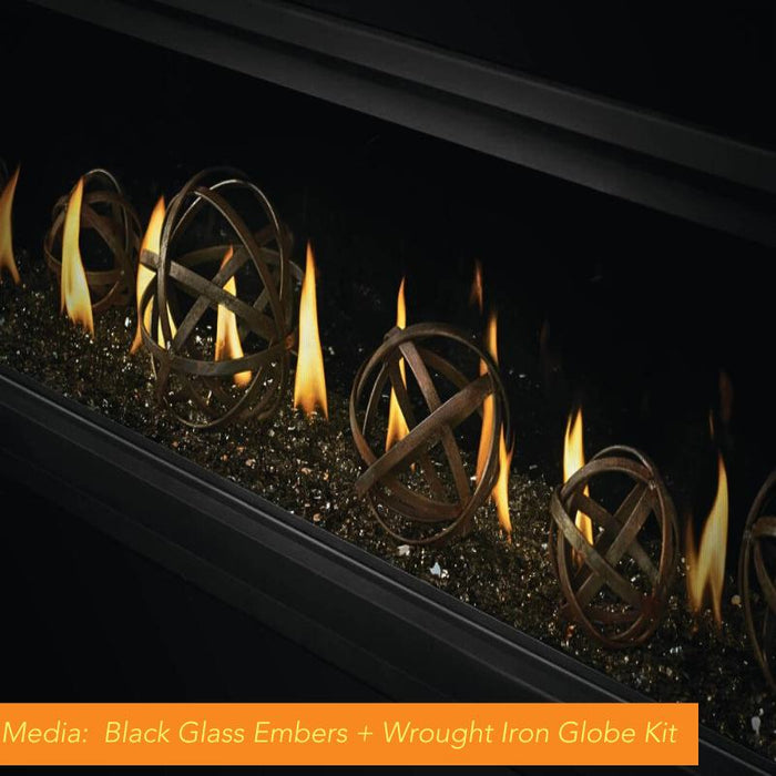 LV38N-1  Napoleon Vector Linear Fire Place Detail Media Wrought Iron Globe on Black Glass Embers