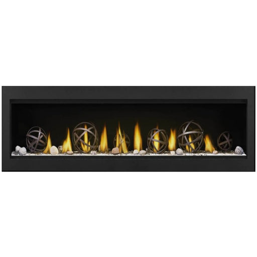 LV74N2 Vector Linear Fireplace Wrought Iron Globes Topaz Glass Embers Brush with Classic Black Front with Premium Safety Barrier