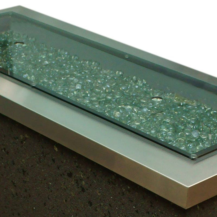 Linear Glass Burner Cover Installed with Clear Tempered Glass Gems