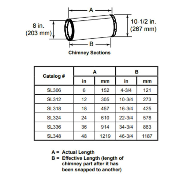 Majestic 6" Chimney Section for SL300 Series Wood Burning Pipe | SL306