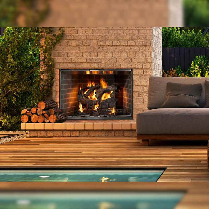 Majestic Cottagewood 36" Outdoor Wood Burning Fireplace Placed in Poolside Area