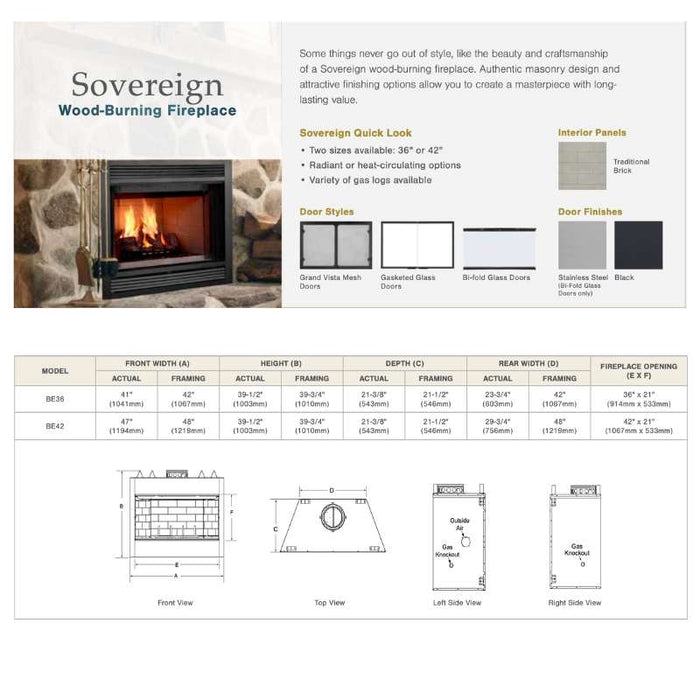 Majestic Sovereign Radiant Wood Burning Fireplace | SA36R, SA42R