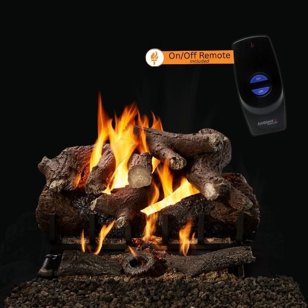 Majestic 2-Tier Heritage Oak Vented Gas Log Set with Included On and Off Remote Control