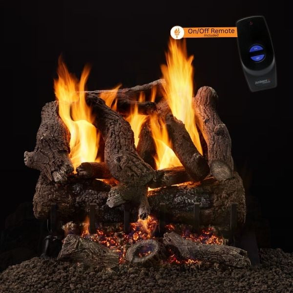 Majestic 3-Tier Heritage Oak Vented Gas Log Set with Included On and Off Remote Control