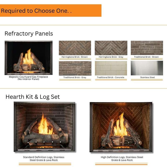 Majestic Courtyard 36" Outdoor Vent Free Gas Fireplace Hearth Kit & Log Set and Refractory Panels