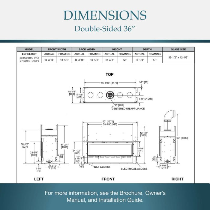 Majestic Echelon II 36 See Through Linear Direct Vent Gas Fireplace Dimensions