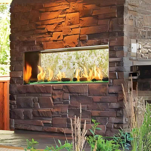 Majestic Lanai 48" See Thru Outdoor Linear Vent Free Gas Fireplace in Covered Porch with Crushed Glass and Stone Kit