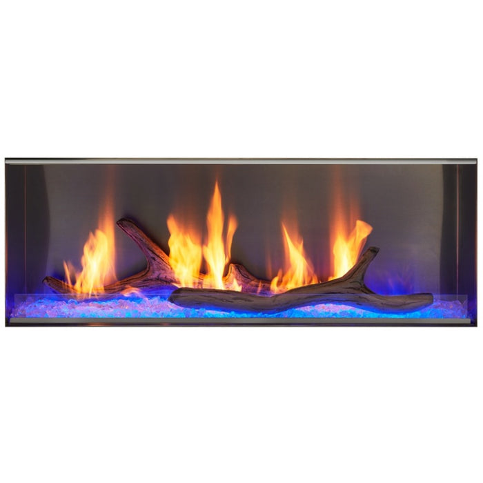 Majestic Lanai 48" See Thru Outdoor Linear Vent Free Gas Fireplace with Cobalt Crushed Glass Media with Driftwood Log Set