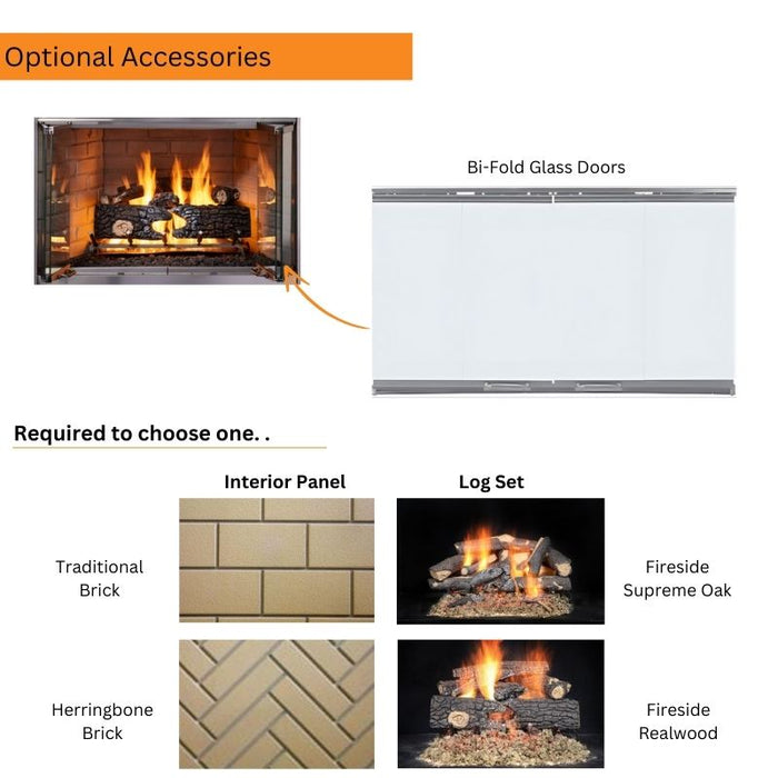 Majestic Villawood 36" Outdoor Wood Burning Fireplace Optional Accessories Log Set and Decorative Interior Panel