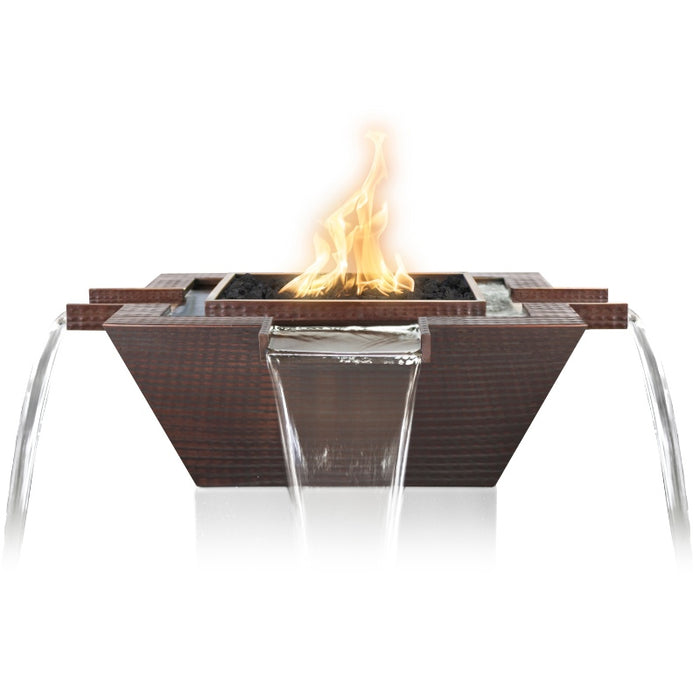 Malibu 4-Way Water Fire & Water Bowl - Hammered Copper with Lava Rock plus Fire Burner On