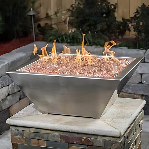 Malibu Fire Bowl - Stainless Steel with Fire Glass plus Fire Burner On