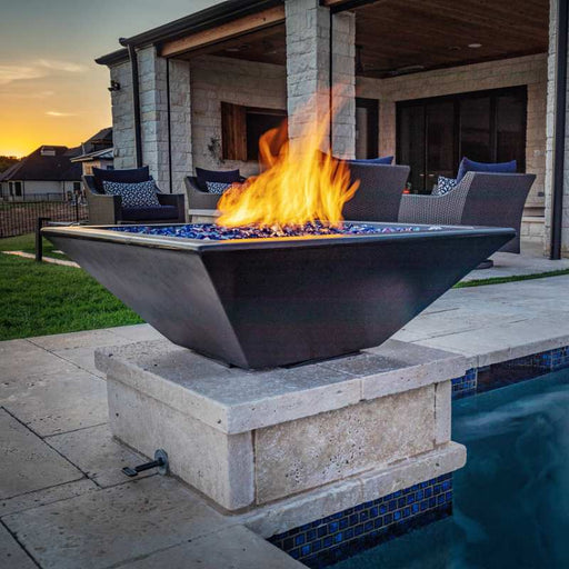 Malibu Fire Bowl Black Concrete Place at the Poolside Front Yard with Cerulean Fire Pebbles Media Plus Bullet Burner On