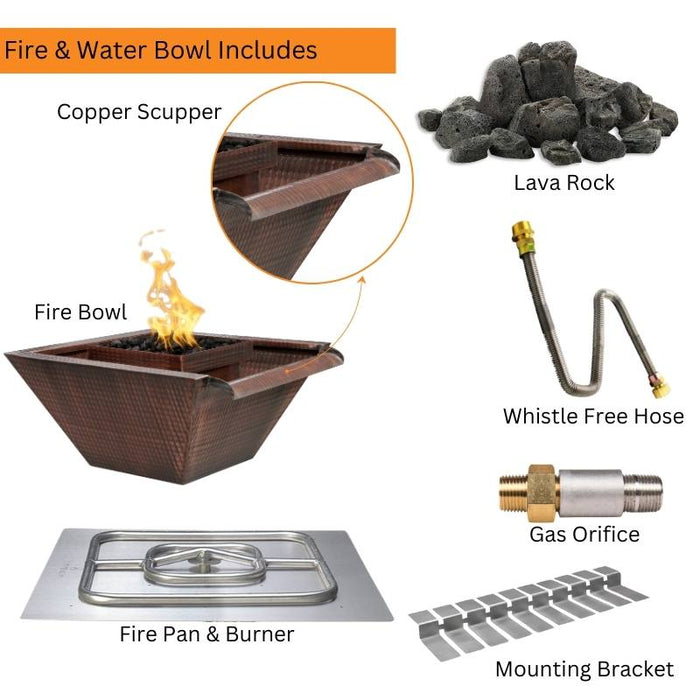 Malibu Wide Gravity Spill Fire & Water Bowl - Hammered Copper Included Items V2