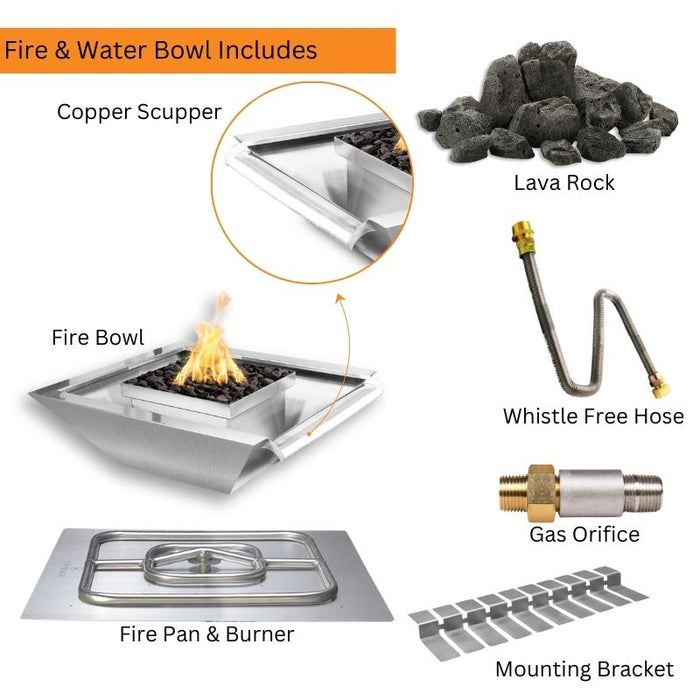 Malibu Wide Gravity Spill Fire & Water Bowl - Stainless Steel Included Items V2