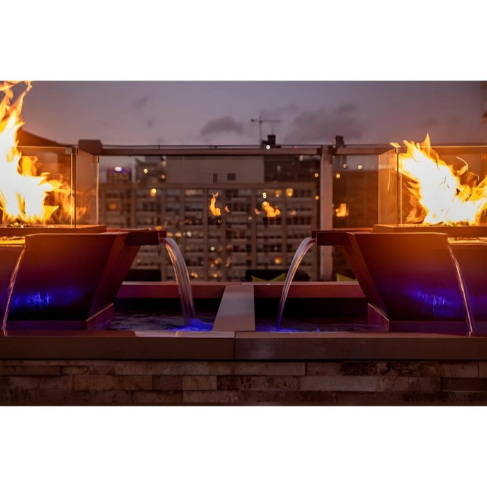 Malibu 4-Way Water Fire & Water Bowl Hammered Copper with Glass Wind Guard place at the Rooftop Front Building View V2