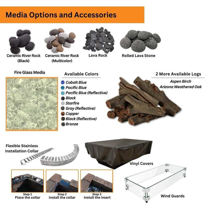 Media Options and Accessories for HPC Fire  H-Burner Rectangular Fire Pit Burner Insert