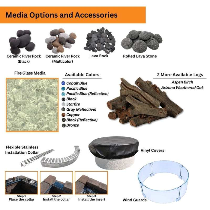 Media Options and Accessories for HPC Fire Round Bowl Fire Pit Burner Insert