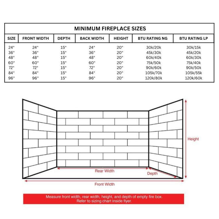 Min Fireplace Size for Grand Canyon Bedrock Burner