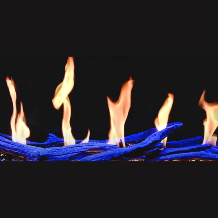 Modern Flames Orion Series Virtual Electric Fireplace blue log yellow flame close-up view_fd54c3f5-4f89-44fa-8193-3cd19a3775bd
