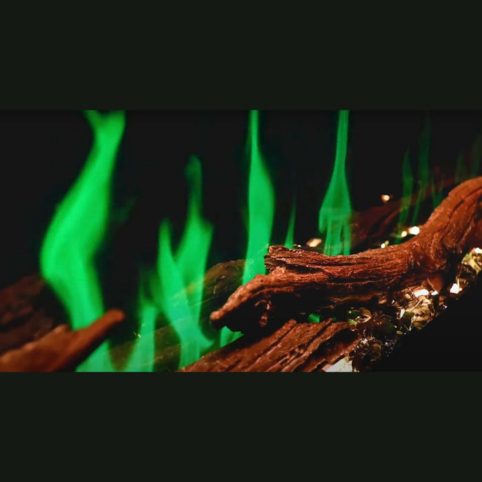 Modern Flames Orion Series Virtual Electric Fireplace Green Flame Yellow Embers Close-Up View