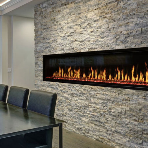 Modern Flames Orion Slim 100 Virtual Electric Fireplace Yellow Flame Red Embers Install in Kitchen Close-Up