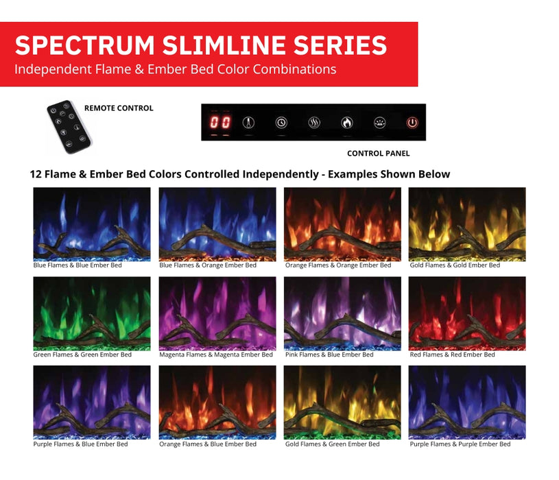 Modern Flames Spectrum Slimline Ultra-Slim Electric Fireplace Flame Ember Color Combinations