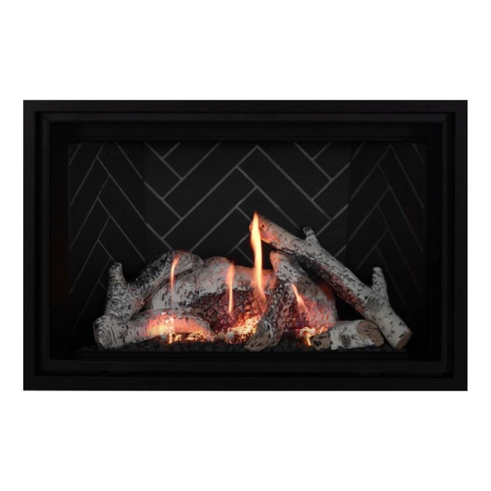 Montigo Delray Square DRSQ34-2 with Birch Log Set + Grey Herringbone Liner