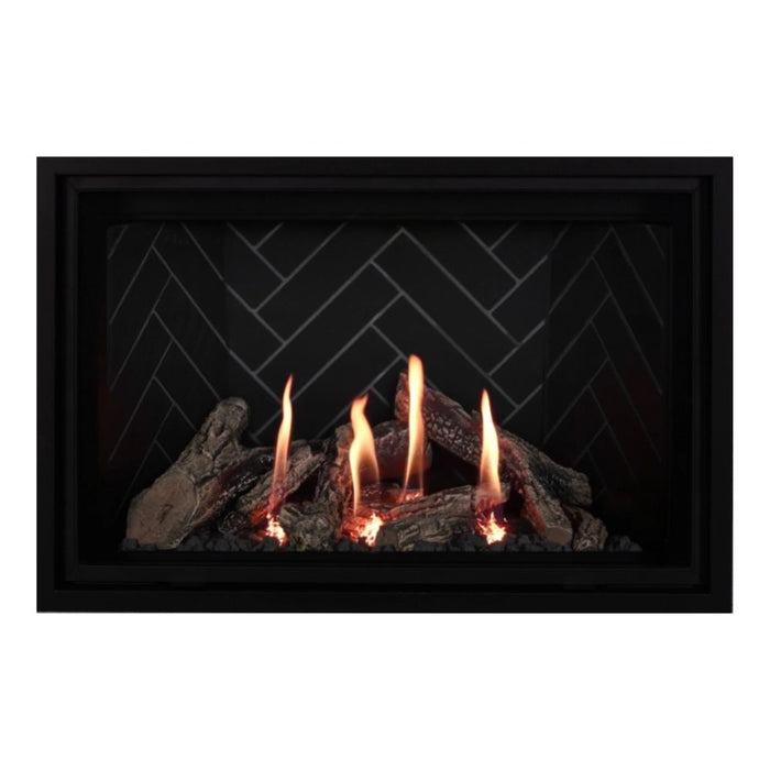 Montigo Delray Square DRSQ34-2 with Split Oak Log Set + Grey Herringbone Liner