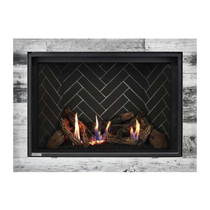 Montigo Delray Square DRSQ38-2 with Split Oak Log Set + Grey Herringbone Liner