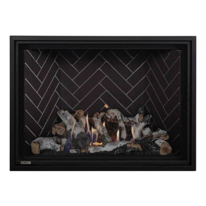 Montigo Delray Square DRSQ42-2 with Birch Log Set + Grey Herringbone Liner
