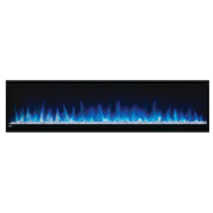 Napoleon Alluravision 60 Built-In Wall Mount Linear Electric Fireplace NEFL60CHD-1 crystal glass media blue flames on a white background