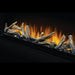 Napoleon Alluravision Built-In Wall Mount Linear Electric Fireplace log set with yellow flames close-up on a black background - d9ad5797-29b2-4f88-8780-5ac171af4f7a