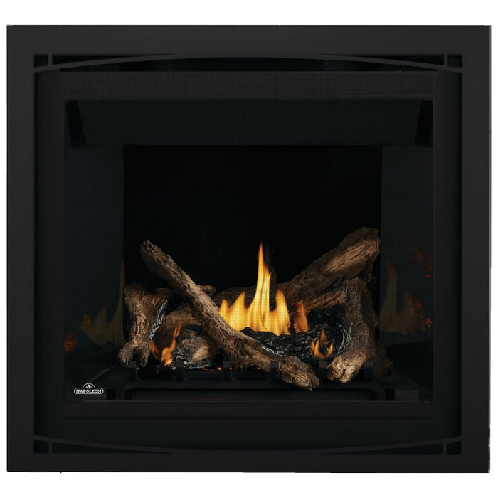 Napoleon Altitude 36 Direct Vent Fireplace with Black Zen Front, Black Illusion Glass Panels and Split Oak Logs Set V1