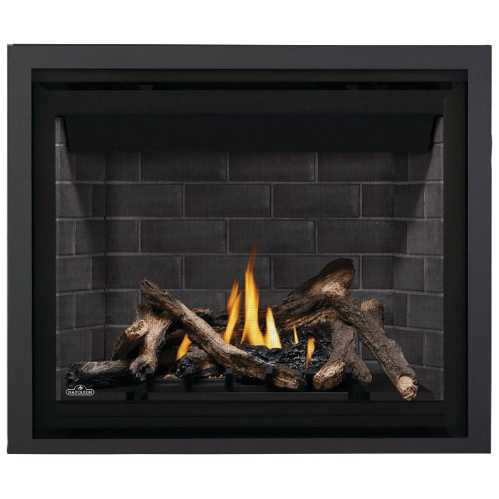 Napoleon Altitude 42 Direct Vent Fireplace with Finish Trim - Charcoal, Westminster Grey Standard and Split Oak Logs Set