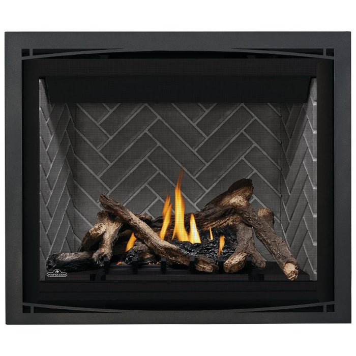 Napoleon Altitude 42 Direct Vent Fireplace with Zen Front - Charcoal, Westminster Grey Herringbone and Split Oak Logs Set