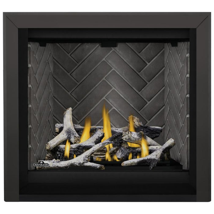 Napoleon Altitude X 36 Direct Vent Fireplace with Beveled Trim, Westminster Herringbone and Birch Logs Set