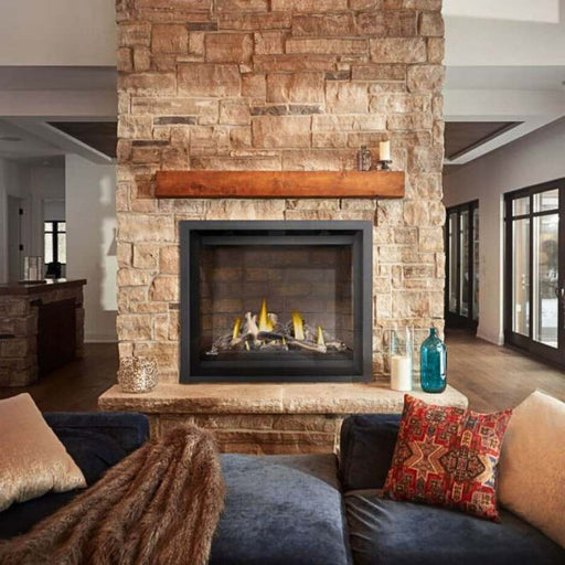 Napoleon Altitude X 42 Direct Vent Fireplace Living Room with Black Finish Trim, Newport and Split Oak Logs Set V1