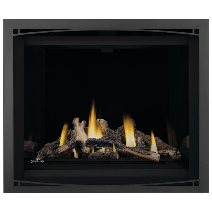Napoleon Altitude X 42 Direct Vent Fireplace with Charcoal Zen Front, Black Illusion Glass Panels and Split Oak Logs Set