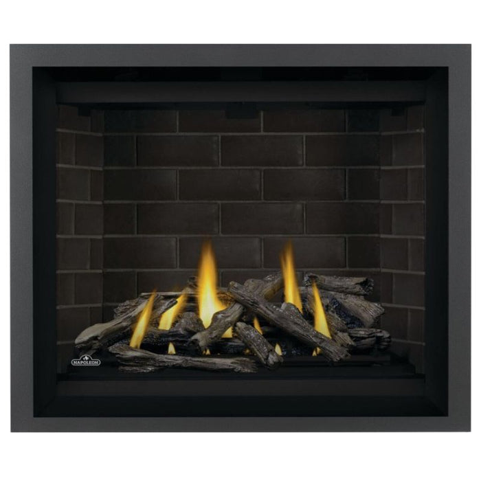 Napoleon Altitude X Direct Vent Fireplace with Driftwood Logs and Westminster Grey Panels