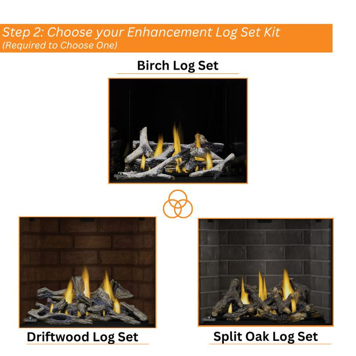 Napoleon Altitude X Enhancement Log Set Kit Options with Split Oak Log Set, Driftwood Log Set, Maple Log Set, and Birch Log Set
