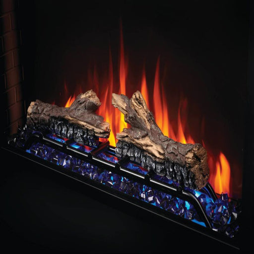 Napoleon Cineview 30 Built-In or Insert Electric Fireplace Close up Logset Red Flame Blue Embers