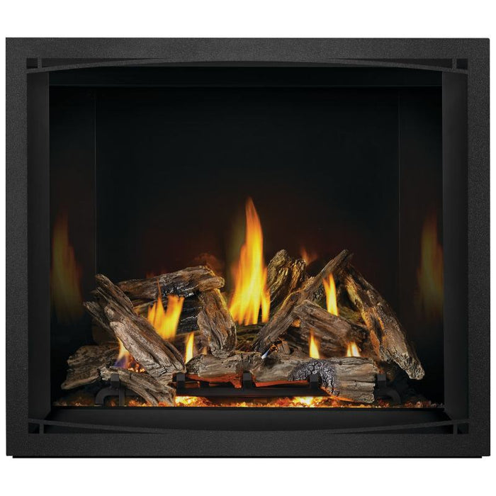 Napoleon Elevation X 42 Direct Vent Fireplace with Driftwood Log Set, MIRRO-FLAME Porcelain Panels and Black ZenFront
