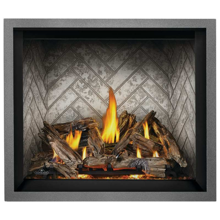 Napoleon Elevation X 42 Direct Vent Fireplace with Split Oak Log Set, Glacier Herringbone Brick and Gun Metal Finish Trim