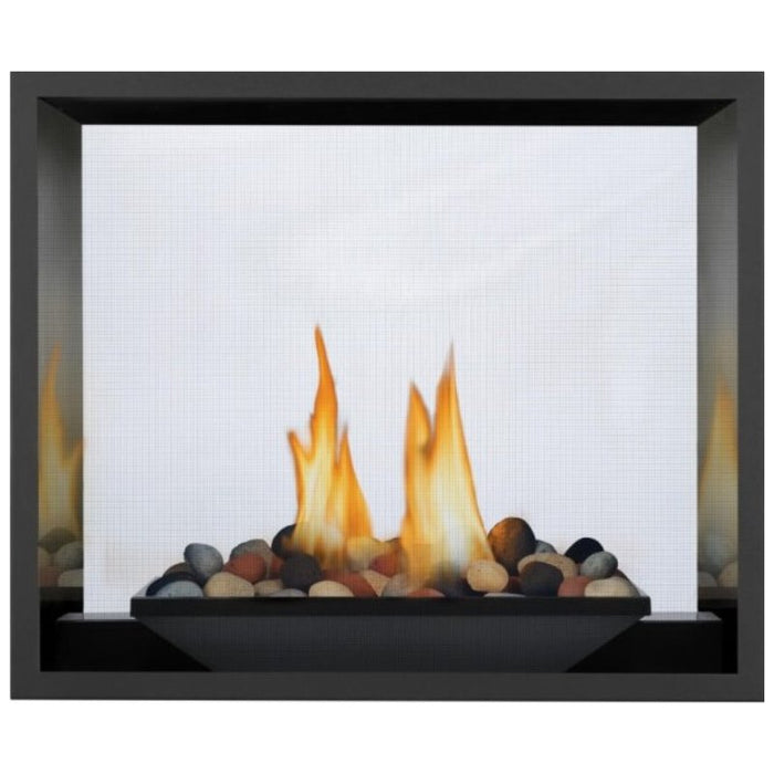 Napoleon High Definition 81 See Thru Direct Vent Gas Fireplace Burner assembly - River RockStone configuration with Porcelain reflective radiant panels