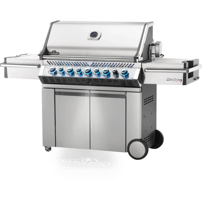 Napoleon Prestige Pro 665 Gas Grill with Infrared Rear and Side Burners Front Scaled Knob Lights On