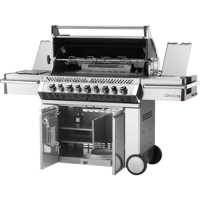 Napoleon Prestige Pro 665 Gas Grill with Infrared Rear and Side Burners Open Door Shelves