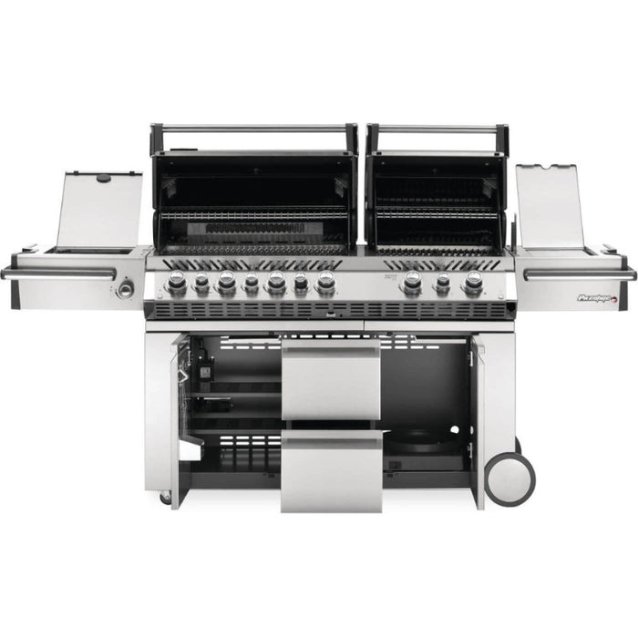 Napoleon Prestige Pro 825 Gas Grill Front Front Open Shelves and Door Scaled
